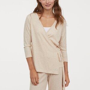 💠H&M Wrap Knit Cardigan Womens Size Medium Cream Melange Light Sweater Top
